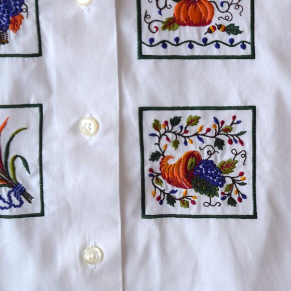 Talbots Vintage Thanksgiving Shirt - Novelty Autumn Embroidery - Medium Size - Picture 4 of 6